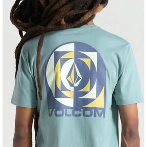 NWT Men's Volcom Graphic T Shirt Blue Echo Chamber Logo Back Print - Large